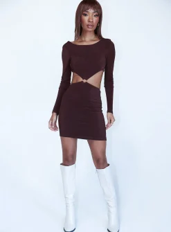 Princess Polly Henley Mini Dress  Brown Store