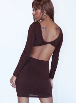 Princess Polly Henley Mini Dress  Brown Store