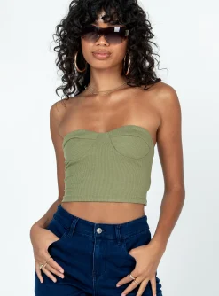 Princess Polly Henney Strapless Top Khaki   Green Cheap