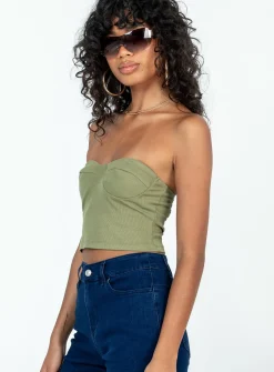 Princess Polly Henney Strapless Top Khaki   Green Cheap