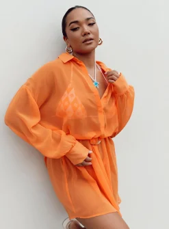 Princess Polly Hennie Long Sleeve Mini Dress  Orange Flash Sale