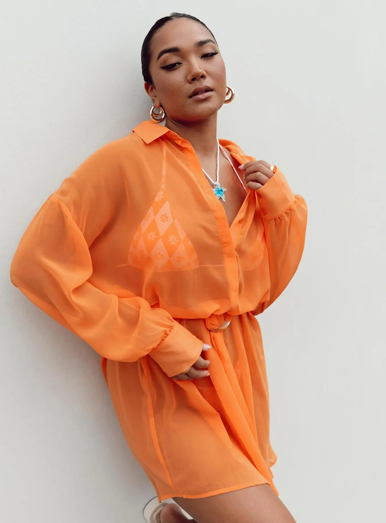 Princess Polly Hennie Long Sleeve Mini Dress Orange Flash Sale