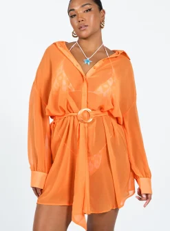 Princess Polly Hennie Long Sleeve Mini Dress Orange Flash Sale
