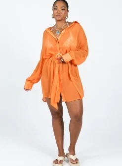 Princess Polly Hennie Long Sleeve Mini Dress Orange Flash Sale