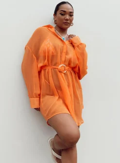 Princess Polly Hennie Long Sleeve Mini Dress Orange Flash Sale
