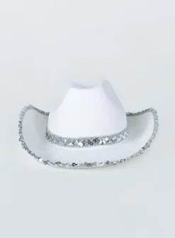 Princess Polly Hey Ya Sequin Cowboy Hat  White Cheap