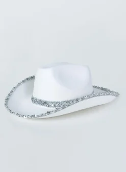 Princess Polly Hey Ya Sequin Cowboy Hat  White Cheap