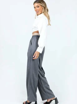 Princess Polly Higgins Pants  Grey Pinstripe Flash Sale