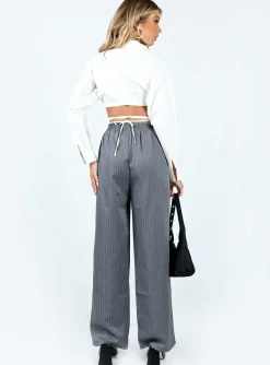 Princess Polly Higgins Pants  Grey Pinstripe Flash Sale
