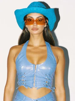 Princess Polly High Vibrations Pu Top  Blue Cheap