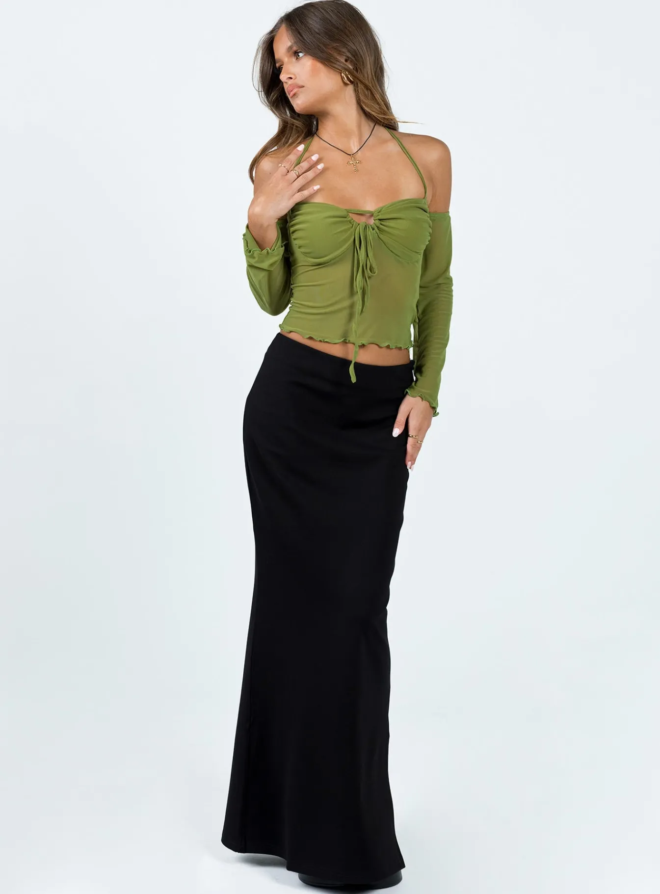Princess Polly Highette Off The Shoulder Top Green Sale