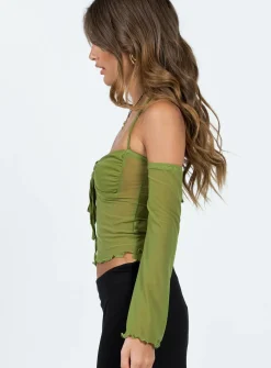 Princess Polly Highette Off The Shoulder Top Green Sale