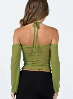 Princess Polly Highette Off The Shoulder Top Green Sale
