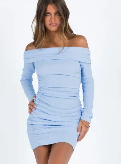 Princess Polly Highfield Off The Shoulder Mini Dress Blue Discount
