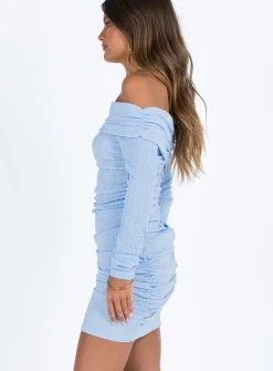 Princess Polly Highfield Off The Shoulder Mini Dress Blue Discount