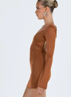 Princess Polly Hilldale Long Sleeve Mini Dress Rust Discount