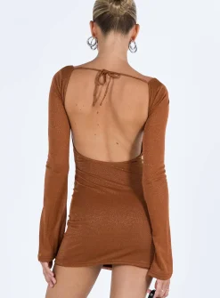 Princess Polly Hilldale Long Sleeve Mini Dress Rust Discount