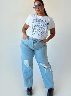 Princess Polly Holly Asymmetric Ripped Leg Jeans Curve   Denim Store