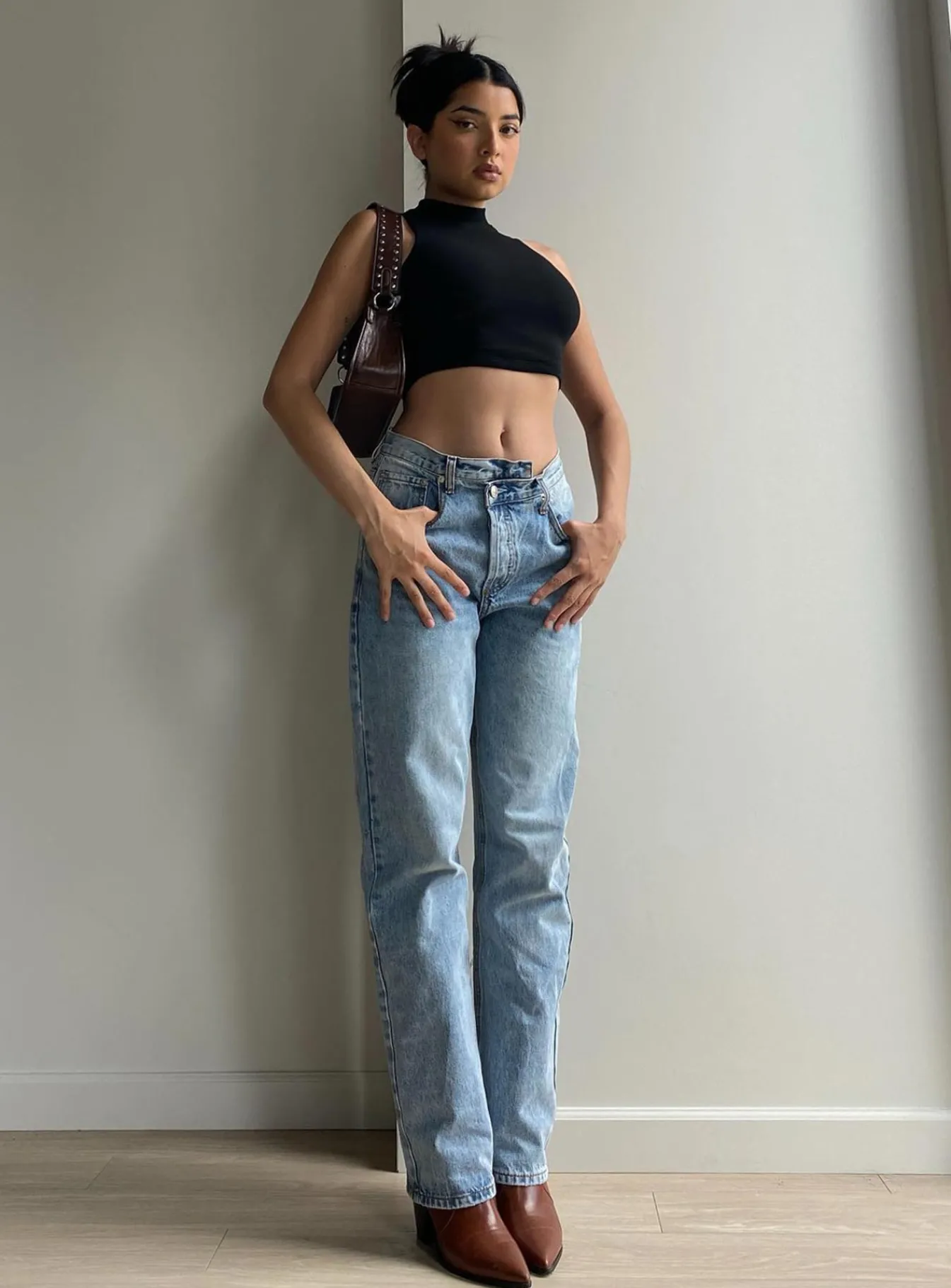 Princess Polly Holly Asymmetric Straight Leg Jean Light Washlower Impact Denim Fashion