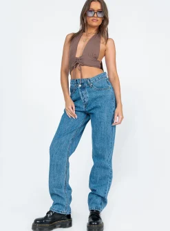 Princess Polly Holly Asymmetric Straight Leg Jean Mid Wash Denim Clearance