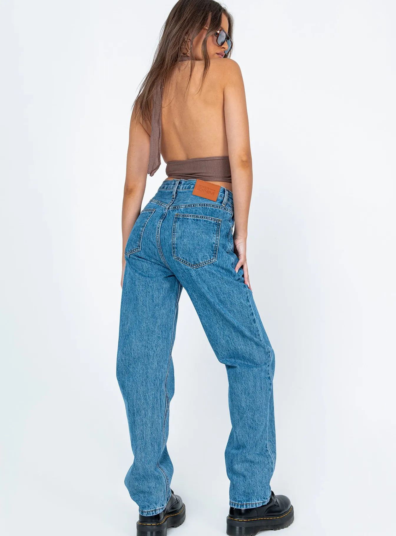 Princess Polly Holly Asymmetric Straight Leg Jean Mid Wash Denim Clearance