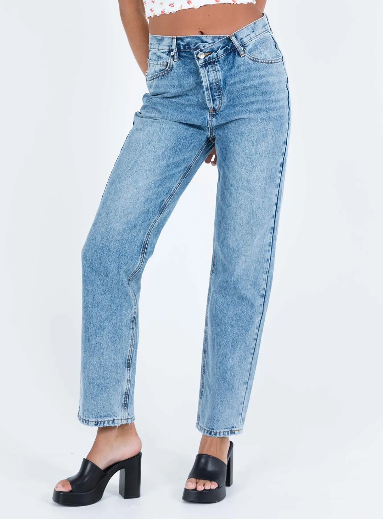 Princess Polly Holly Asymmetric Straight Leg Jean Light Wash Tall Denim Online