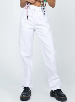 Princess Polly Holly Asymmetric Straight Leg Jeansdenim   White New