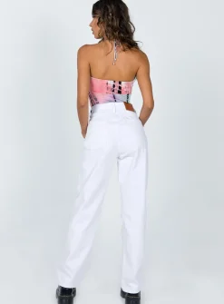 Princess Polly Holly Asymmetric Straight Leg Jeansdenim   White New