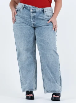 Princess Polly Holly Asymmetric Straight Leg Jean Light Washcurve Denim Best Sale