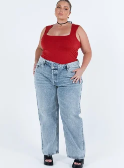 Princess Polly Holly Asymmetric Straight Leg Jean Light Washcurve Denim Best Sale