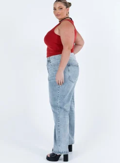 Princess Polly Holly Asymmetric Straight Leg Jean Light Washcurve Denim Best Sale