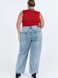 Princess Polly Holly Asymmetric Straight Leg Jean Light Washcurve Denim Best Sale