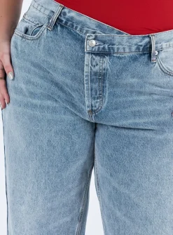 Princess Polly Holly Asymmetric Straight Leg Jean Light Washcurve Denim Best Sale