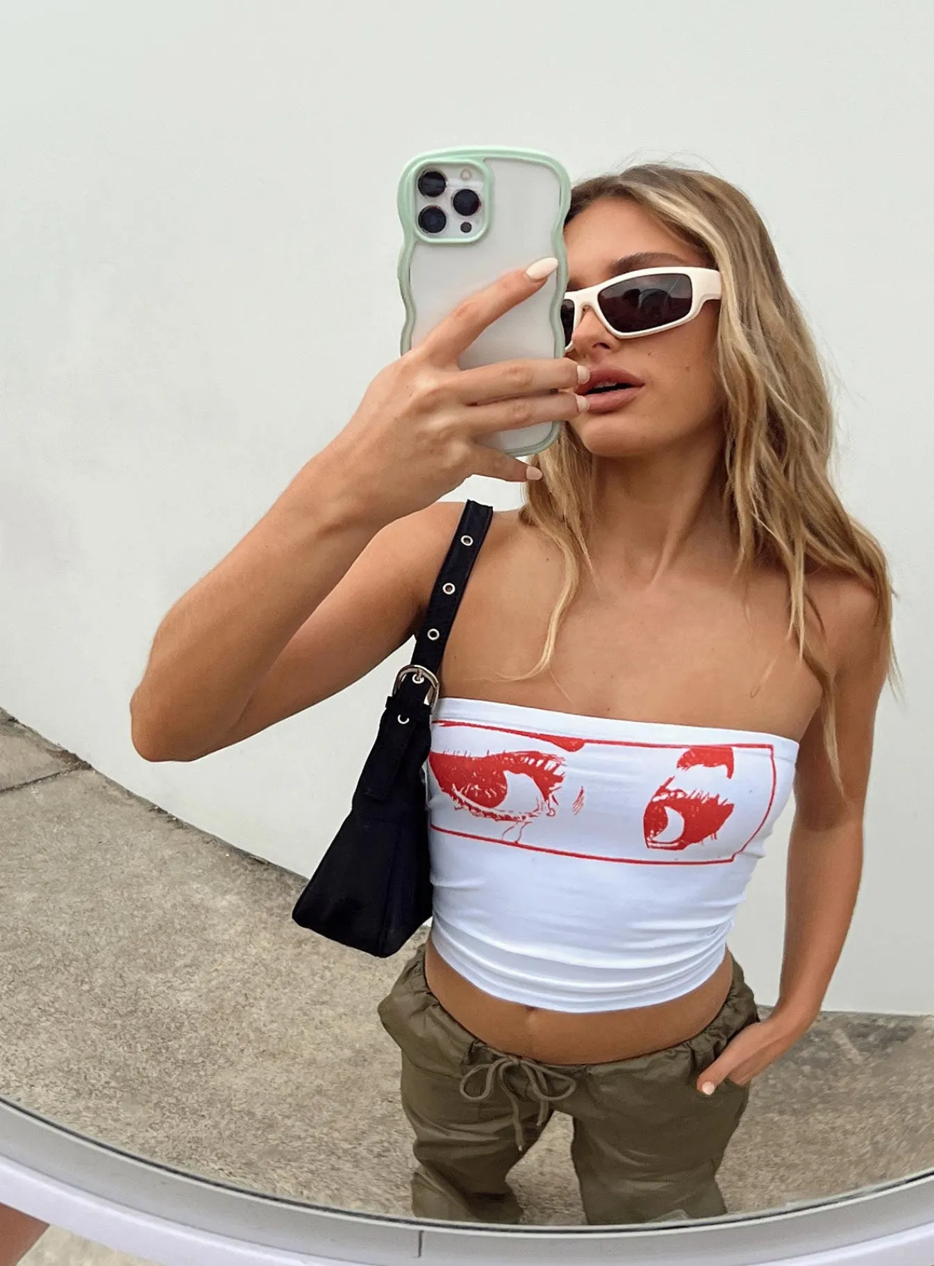 Princess Polly Horror Eyes Tube Top White / Red Clearance
