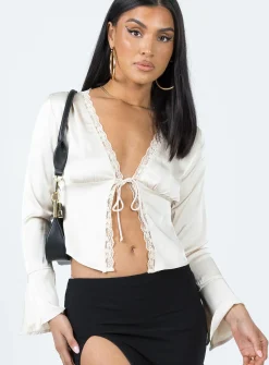 Princess Polly Hunton Long Sleeve Top Cream Flash Sale