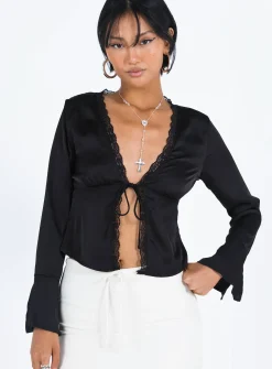 Princess Polly Hunton Long Sleeve Top Black Flash Sale