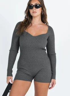 Princess Polly Huttley Knit Romper  Grey Sale