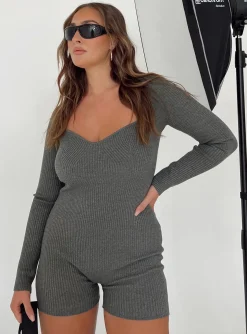 Princess Polly Huttley Knit Romper  Grey Sale