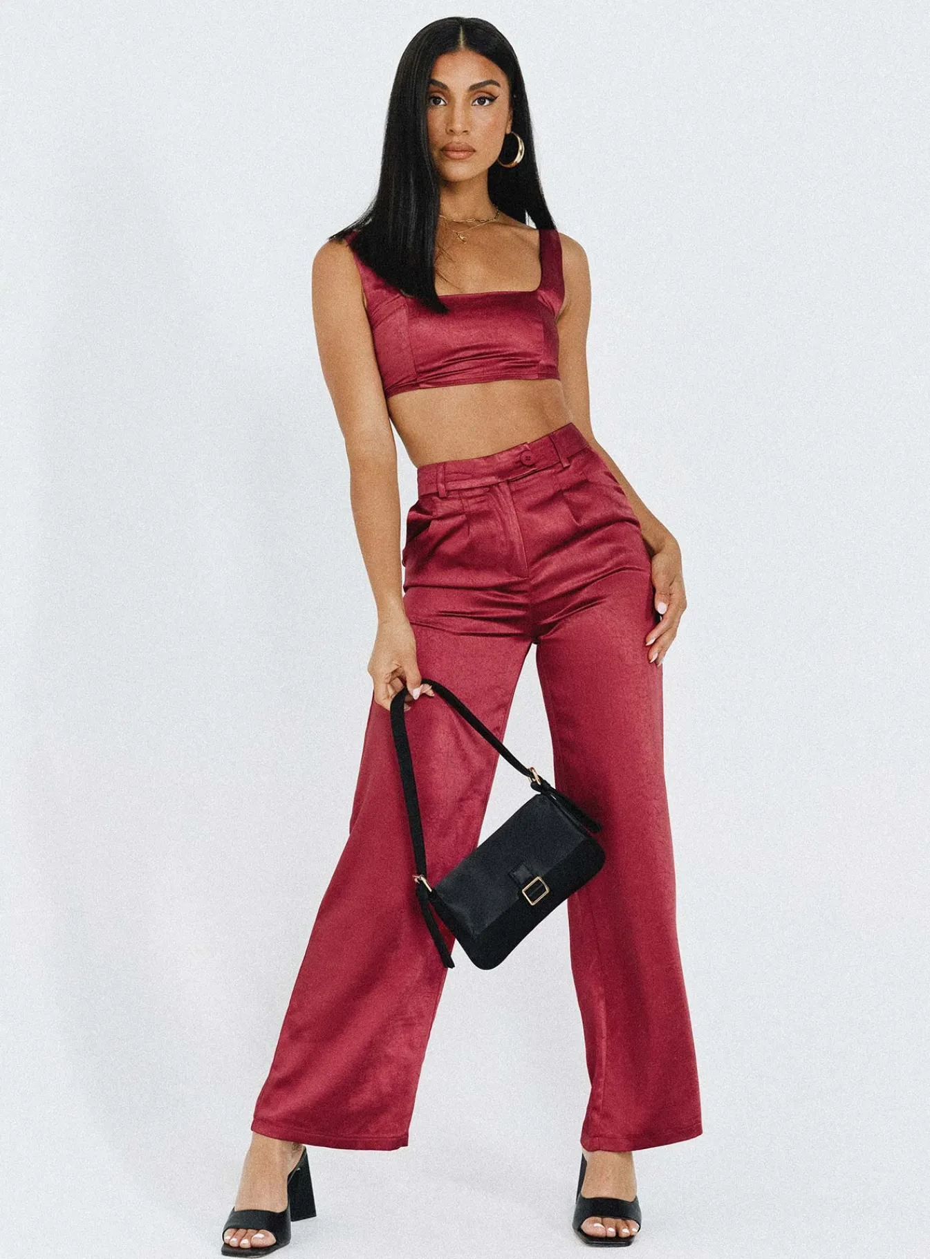 Princess Polly Huxley Satin Set Burgundy Shop