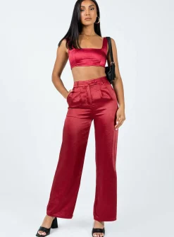 Princess Polly Huxley Satin Set Burgundy Shop