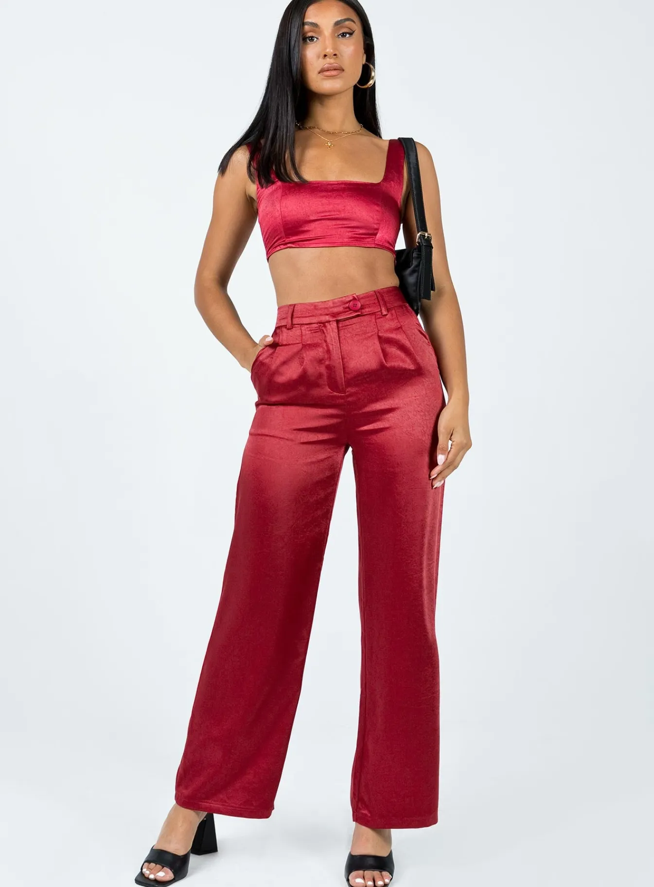 Princess Polly Huxley Satin Set Burgundy Shop