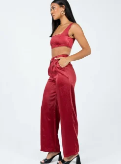 Princess Polly Huxley Satin Set Burgundy Shop