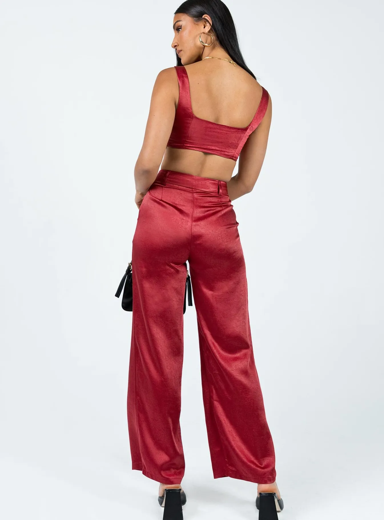 Princess Polly Huxley Satin Set Burgundy Shop