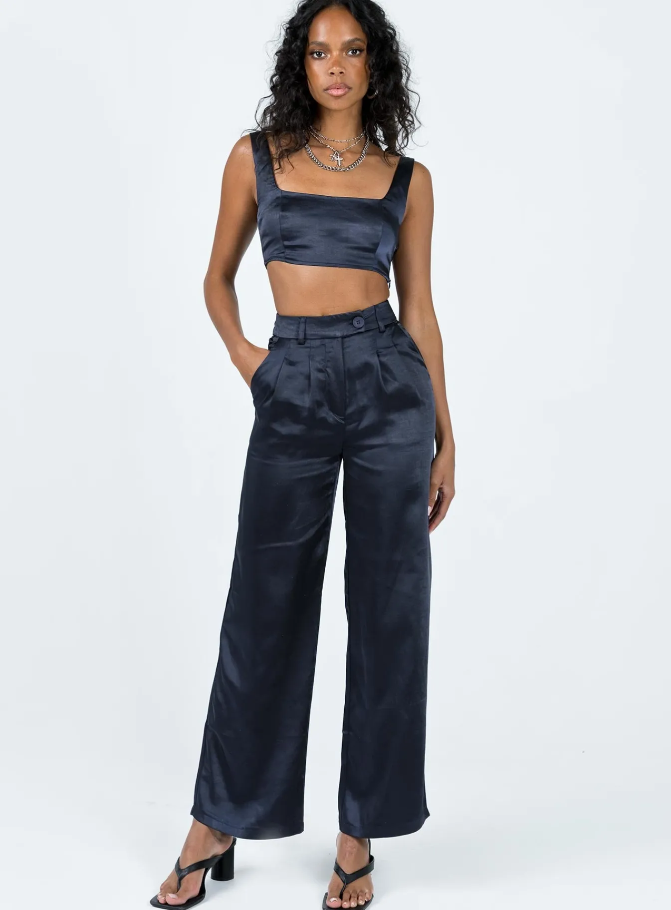 Princess Polly Huxley Satin Set Navy Hot
