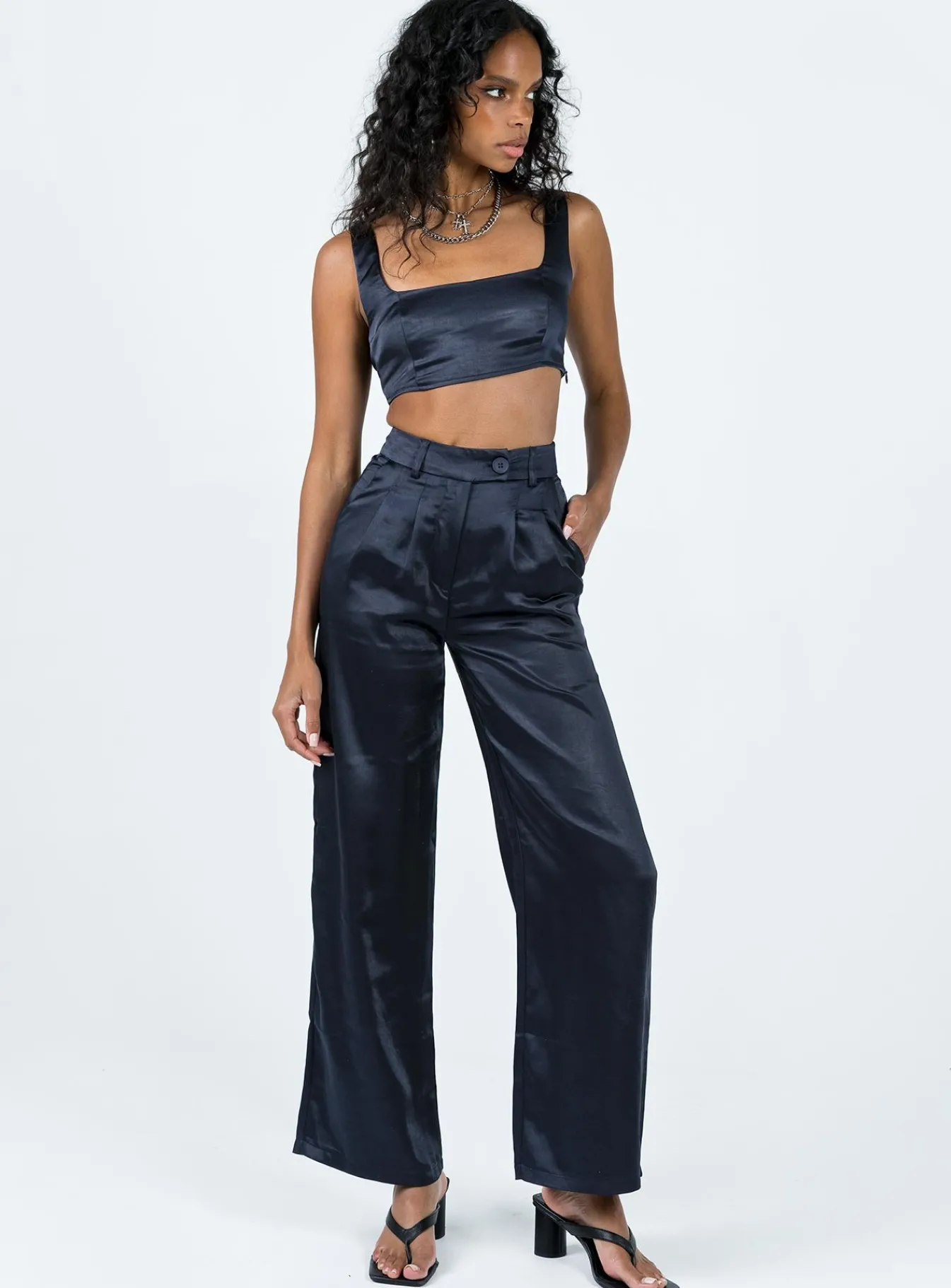 Princess Polly Huxley Satin Set Navy Hot