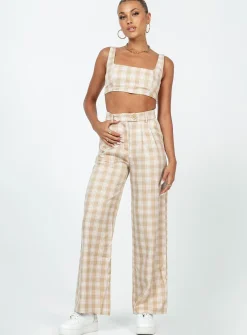 Princess Polly Huxley Set  Beige Check Discount