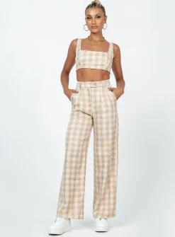Princess Polly Huxley Set  Beige Check Discount