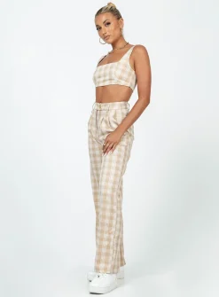 Princess Polly Huxley Set  Beige Check Discount