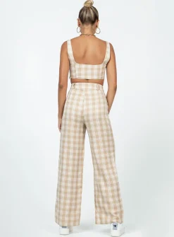 Princess Polly Huxley Set  Beige Check Discount