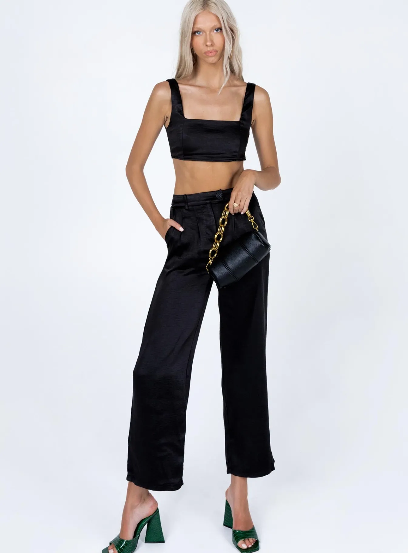 Princess Polly Huxley Set Satin Black Cheap